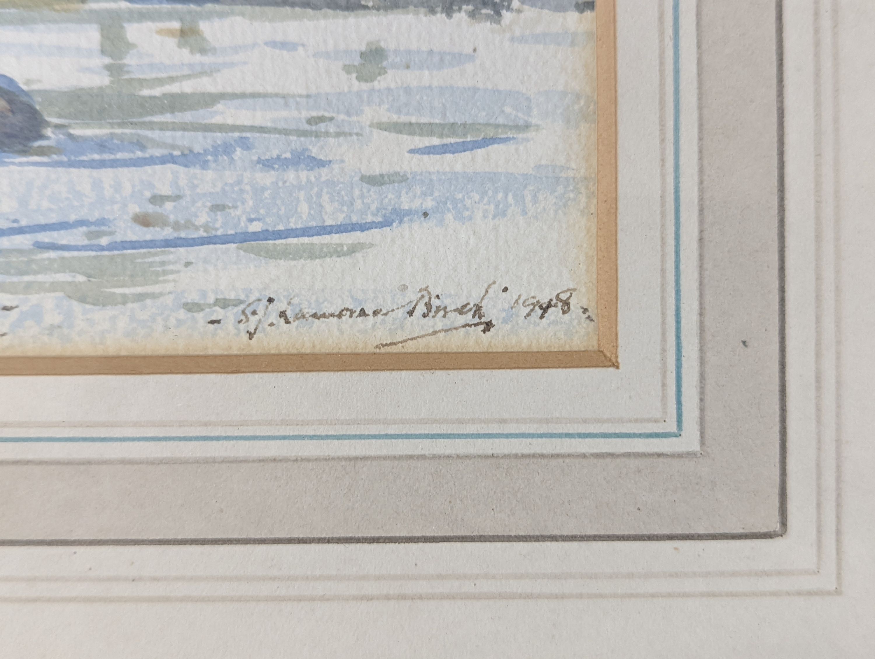 Samuel John Lamorna Birch (1869-1955), watercolour, George ... Fishing ... Happy Birthday, signed and dated 1948, 14.5 x 21cm